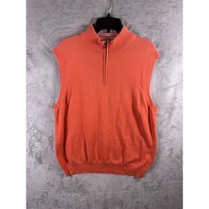 Ben Hogan Sweater Vest Mens Medium Orange 1/4 Zip Mock Neck Golf Cotton Knit